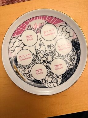 Seder Plate with Pink and Black Design